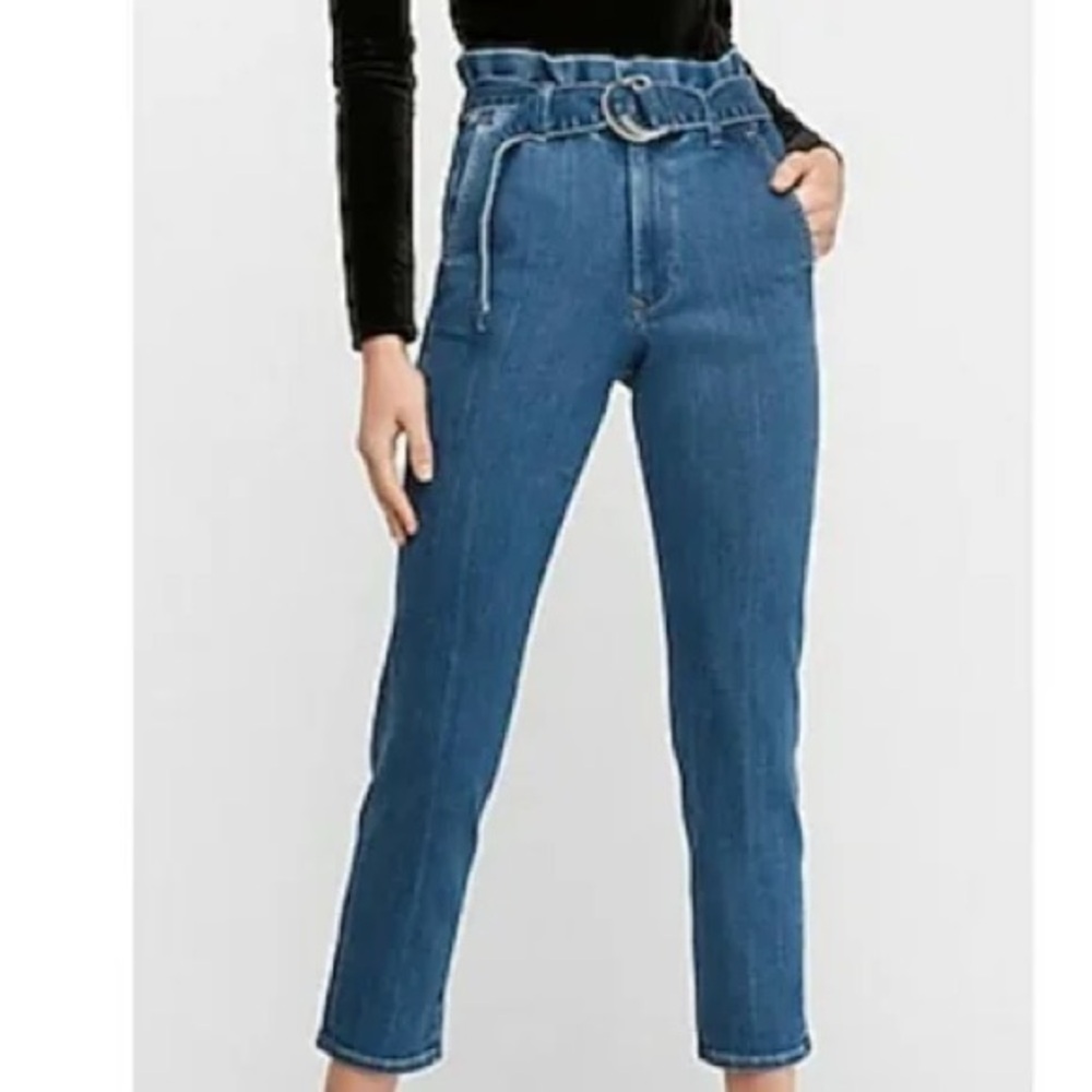 EXPRESS SUPER HIGH RISE ANKLE BELTED PAPER BAG JEANS